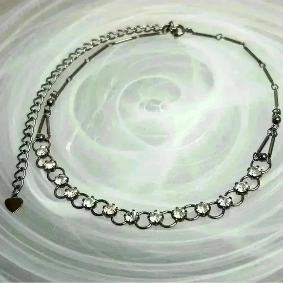 Gun Metal Black Tone Crystal Links Necklace - Picture 2 of 3